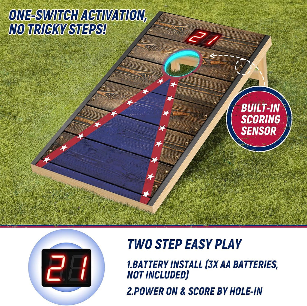 Electronic Cornhole Board Set 3x2 4x2ft Automatic Scoring Corn Hole Game for Adults & Kids - Tailgate Size Infrared