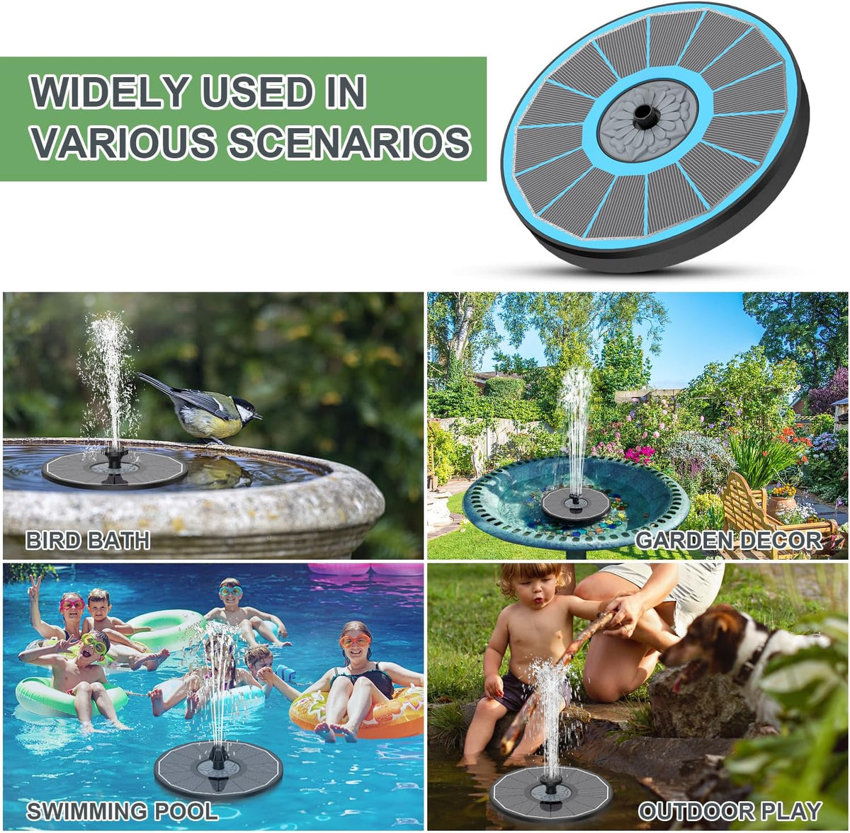 Solar Fountain for Bird Bath Direct Sunlight High Efficiency 3.5W Glass Panel Solar Water Fountain Outdoor Garden