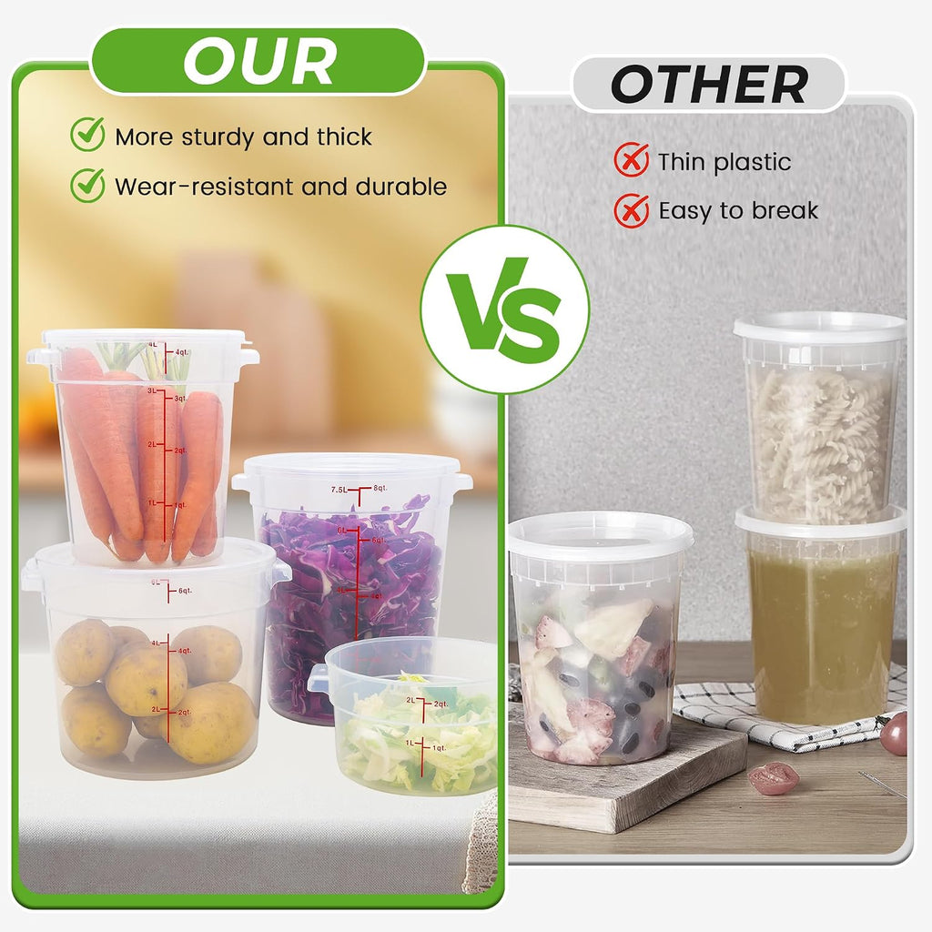4 Pack 22 Qt Round Food Storage Containers with Lids, Translucent PP