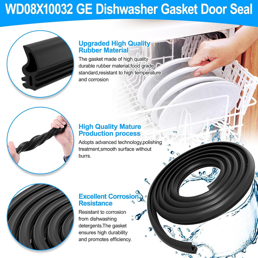 UPGRADED WD08X10032 Dishwasher Gasket Door Seal Compatible with GE Dishwasher Parts WD08X10032 ZBD6880K10SS GDWT368V55SS PD00023200 AP369876 1088454 General Electric GE Dishwasher Tub Gasket Door Seal