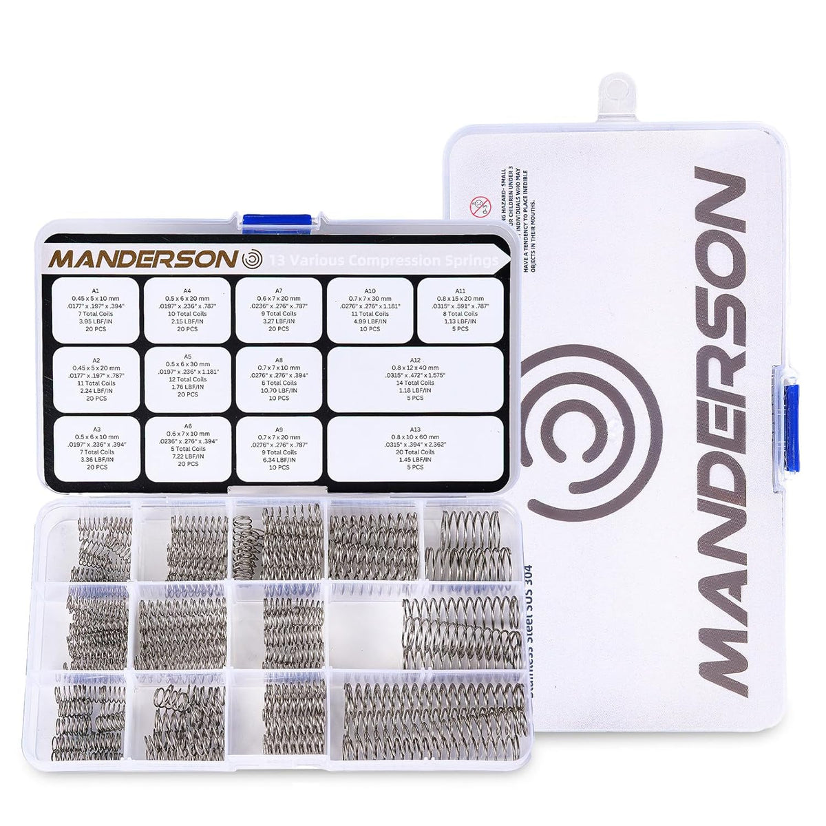 185 Pcs Compression Springs Assortment Kit, 13 Different Sizes, Stainless Steel Springs, Mechanical Springs