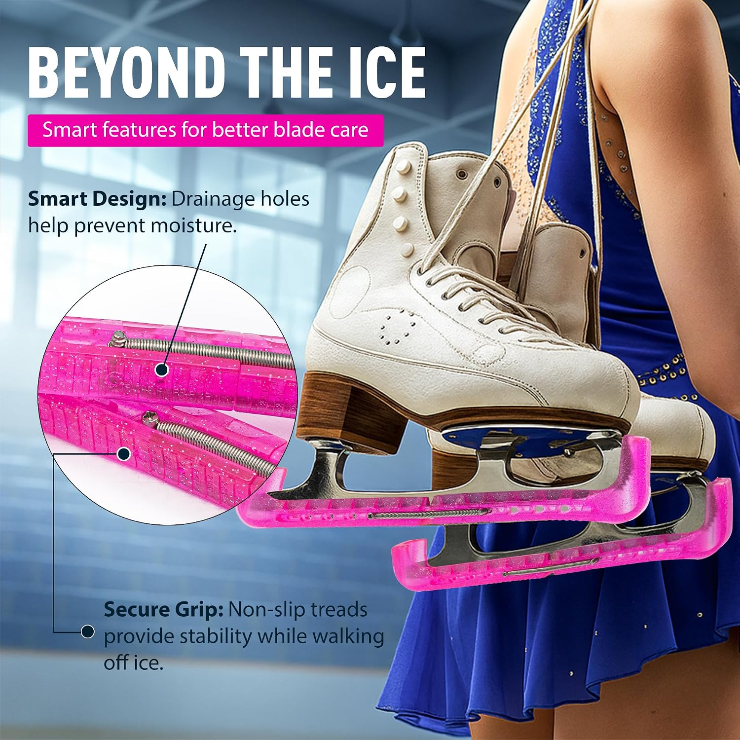 Ice Skate Blade Guards with Center Spring Release - Hockey & Figure Skate Blade Covers for Youth & Adult, Durable
