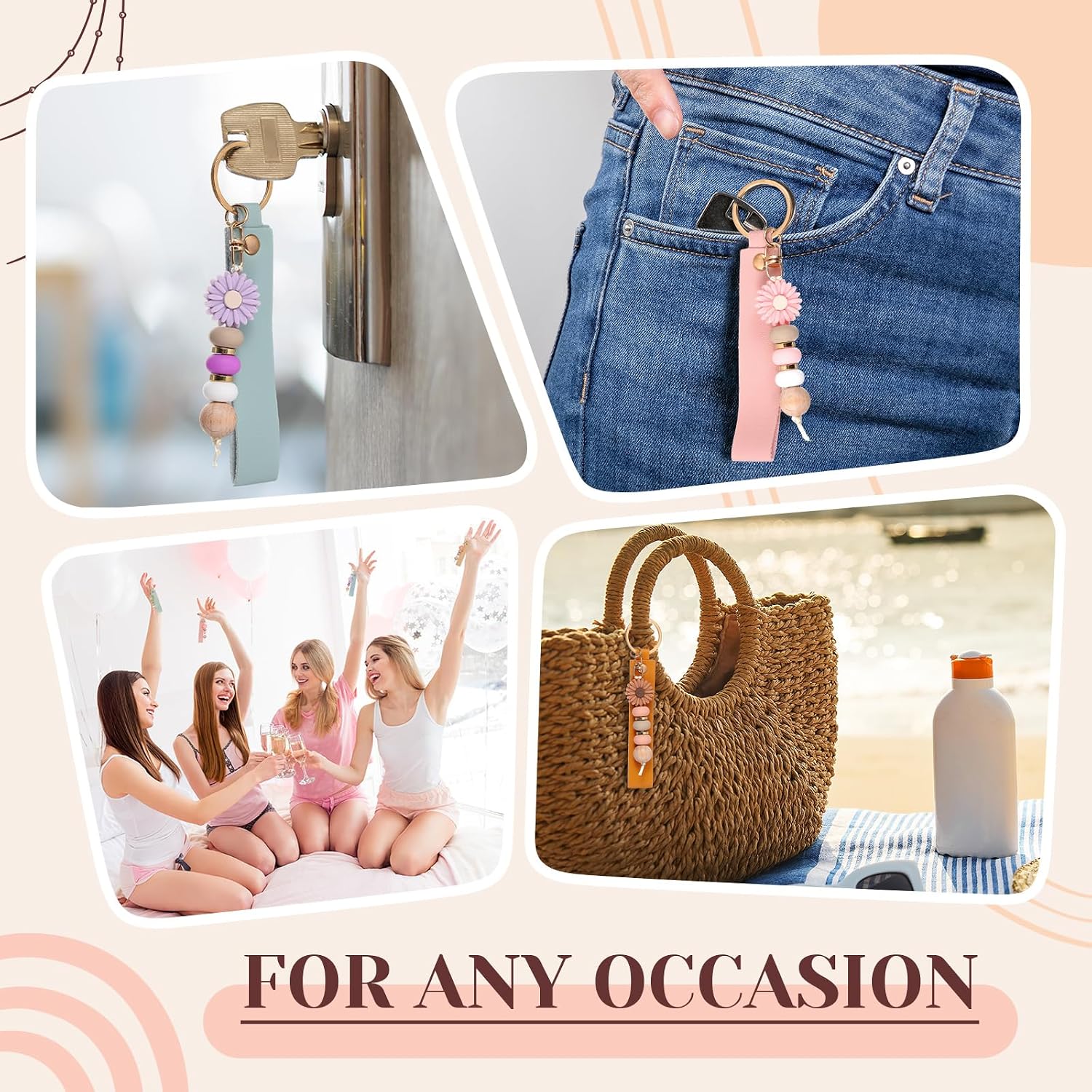 12 Set Daisy and PU Leather Beadable Keychain Bars Bulk Laser Engraving Blanks Keychain Kit for DIY Crafts Jewelry