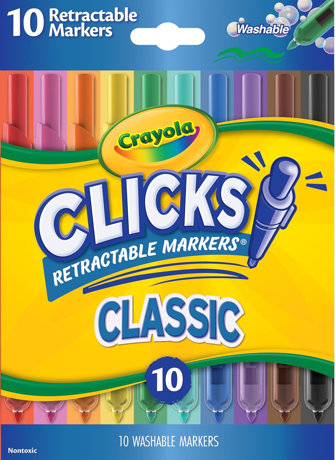 Clicks Retractable Tip Markers (10ct), Washable Cone Tip Art Marker Set, Cute Aesthetic School Supplies, Classroom