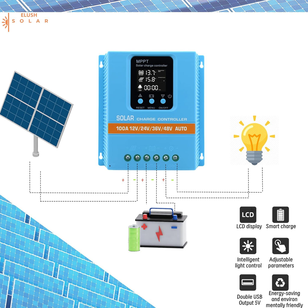 Upgraded 100A MPPT Solar Charge Controller 12V 24V 36V 48V LCD Display Battery Intelligent Regulator Max 100V Input