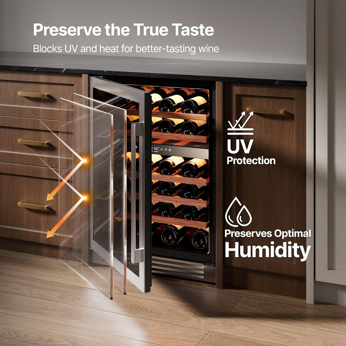 24 Inch Dual Zone Wine Fridge, 52 Bottle Built-in Wine Cooler