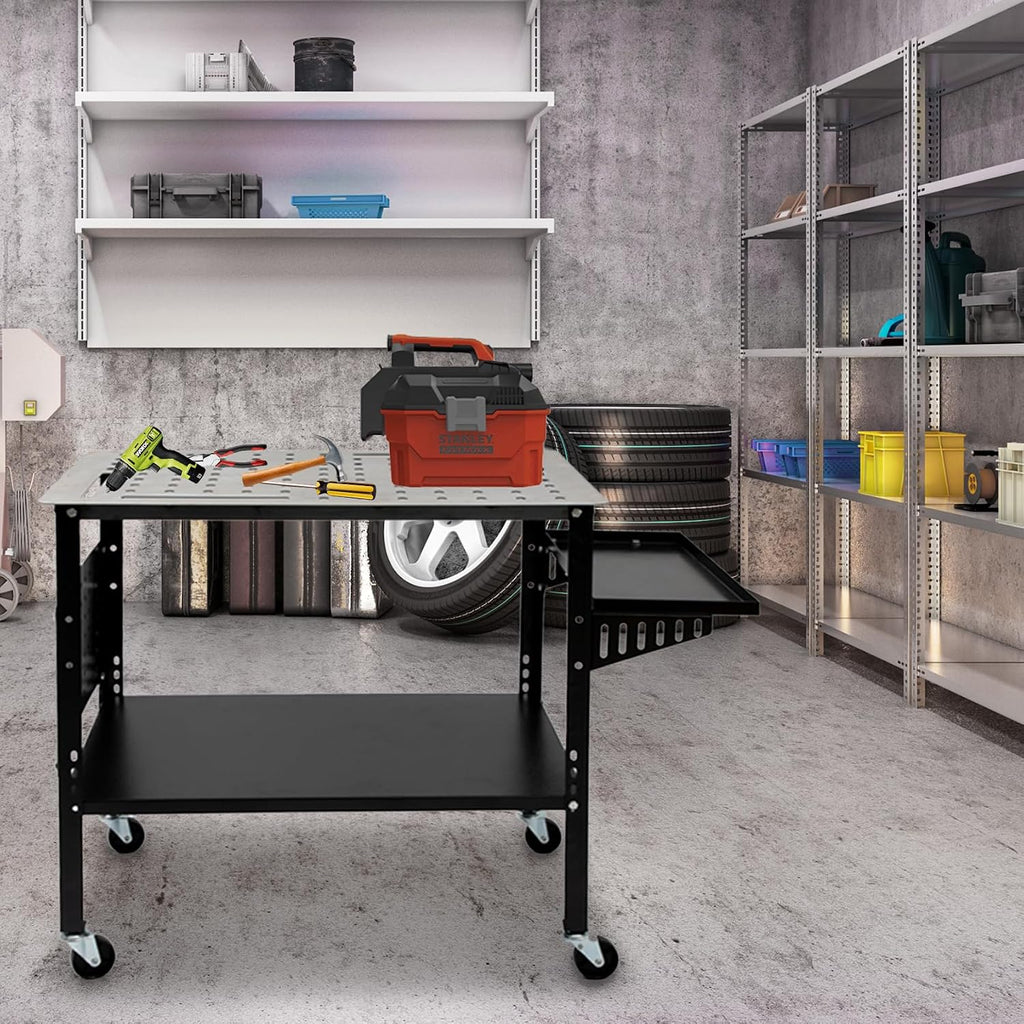 Heavy Duty 36" X 24" Mobile Welding Table with Carbon Steel Frame | Welding Workbench With Locking Casters, 1200lbs