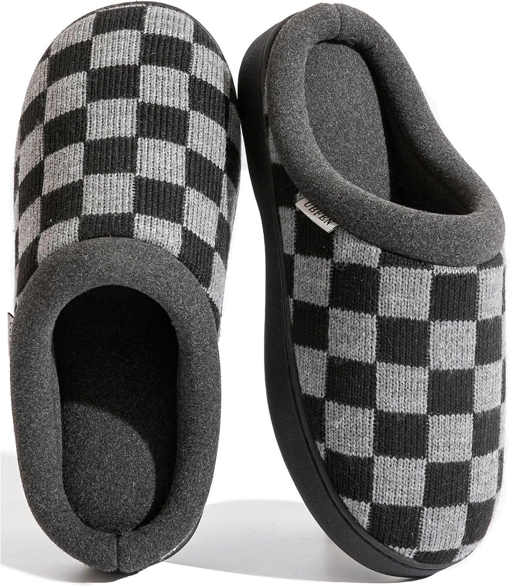Mens Womens Slippers Classic Plaid Winter Warm with Memory Foam Fluffy House Shoes Platform Indoor Bedroom