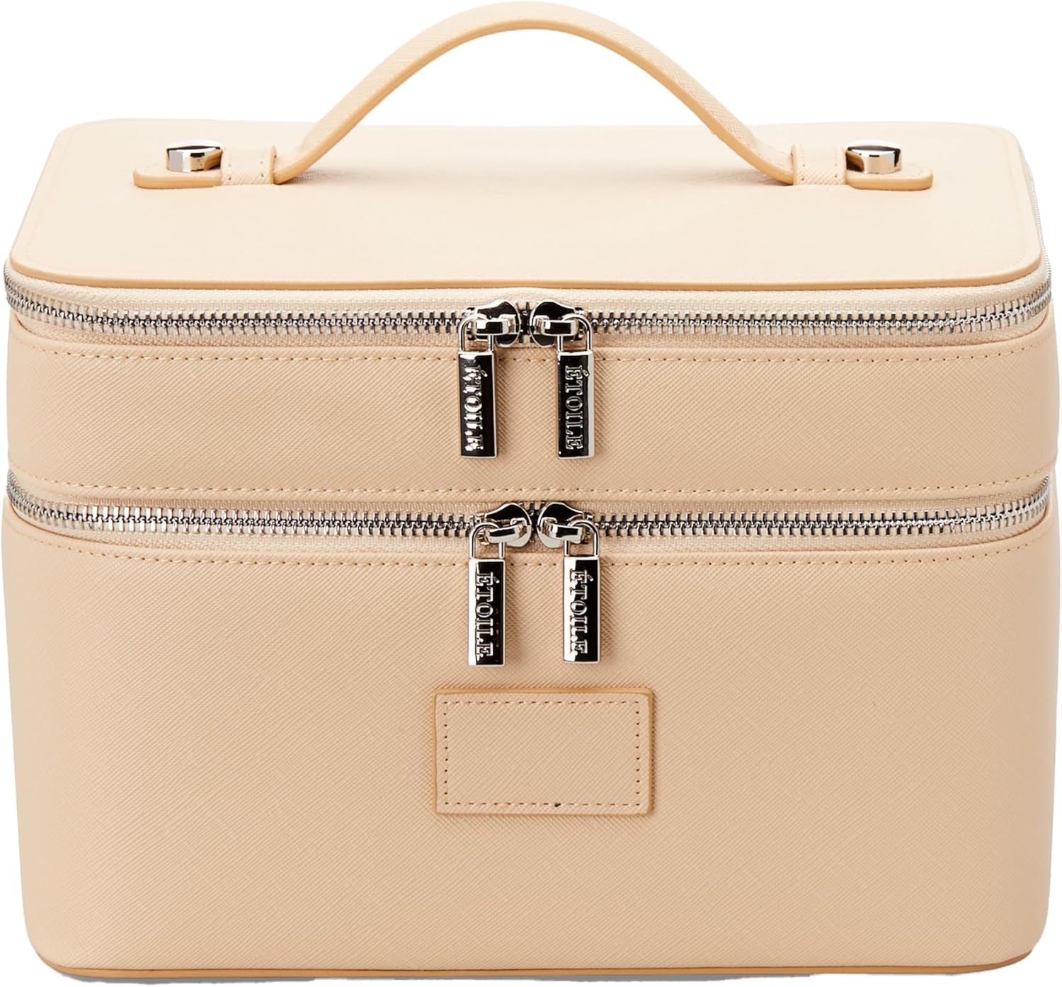 Duo Vanity Case Beige - Large Functional Travel Makeup Bag Organizer with Removable Divider & Mirror