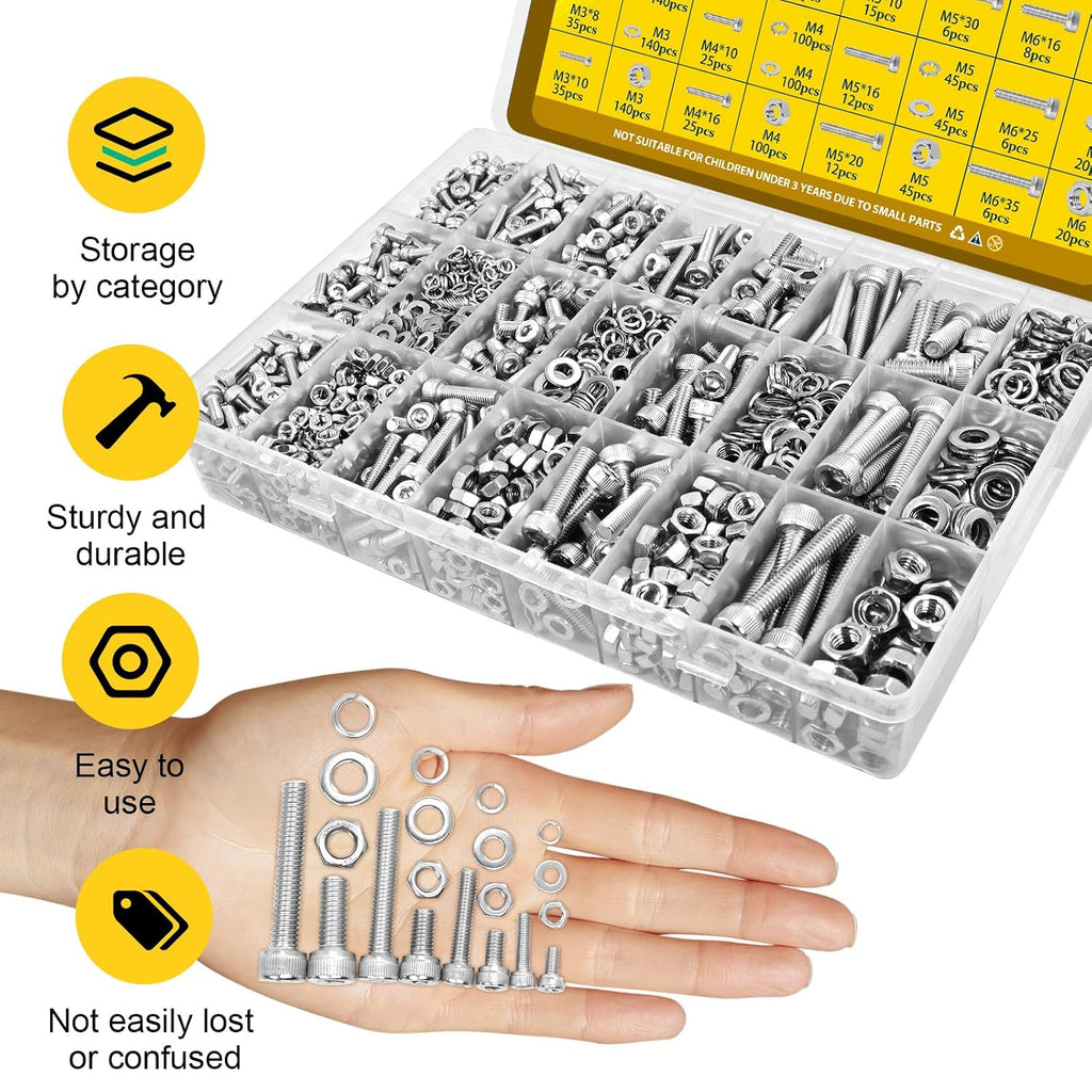 1220PCS M3 M4 M5 M6 Metric Hex Socket Head Screws Assortment Kit