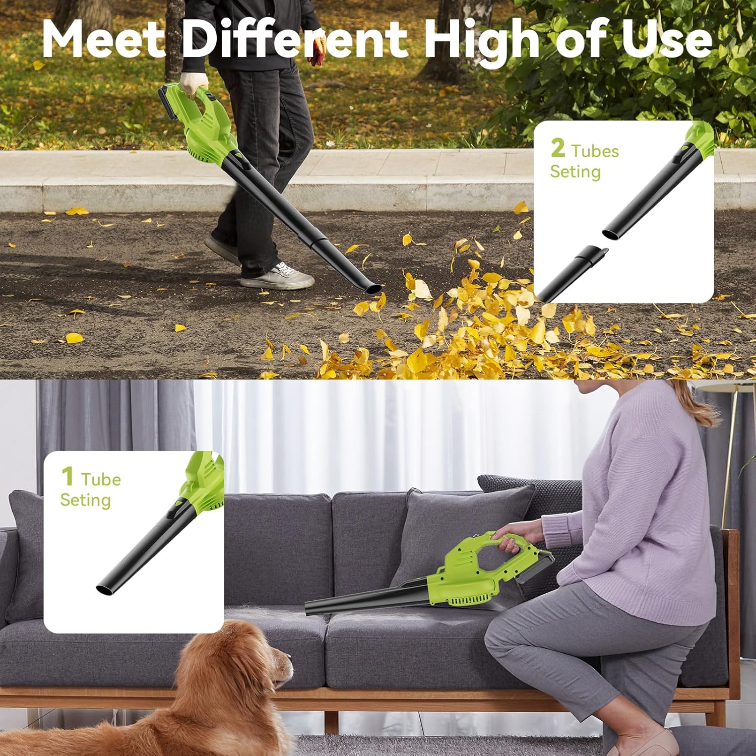 Leaf Blower Cordless with 2 Battery and Charger, 130MPH 180CFM High Speed Leaf Blower with 2 Tubes, 20V Electric Leaf