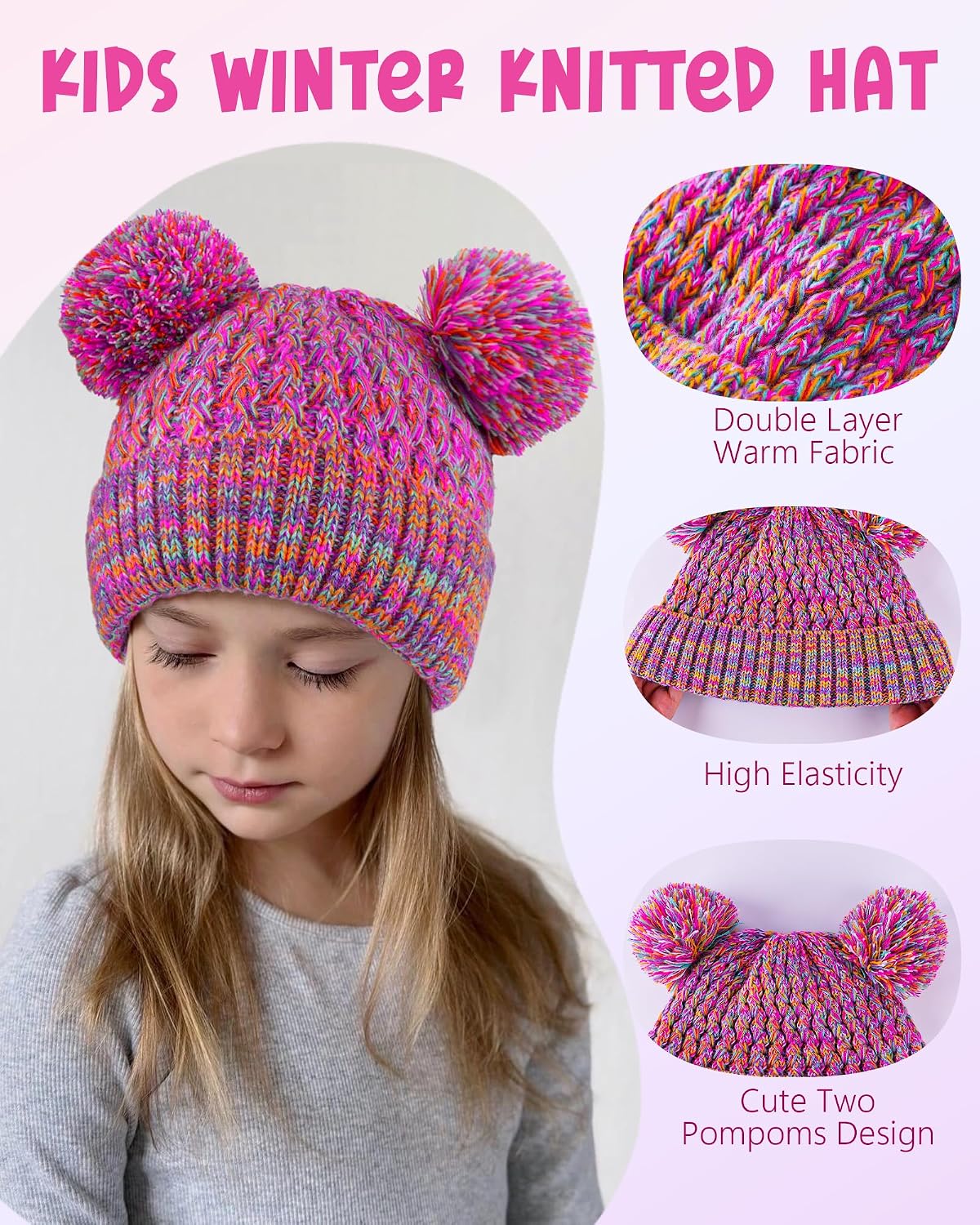 4 Pcs Kids Winter Hat Gloves Scarf Set, Thicken Warm Toddler Beanie Mittens Neck Warmer Set for Boys Girls 3-15
