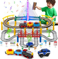 Electric Train Set for Kids Ages 4-8 with Train Tracks Set & Car Tracks Lights Up Bridge Road Sign Realistic Sound