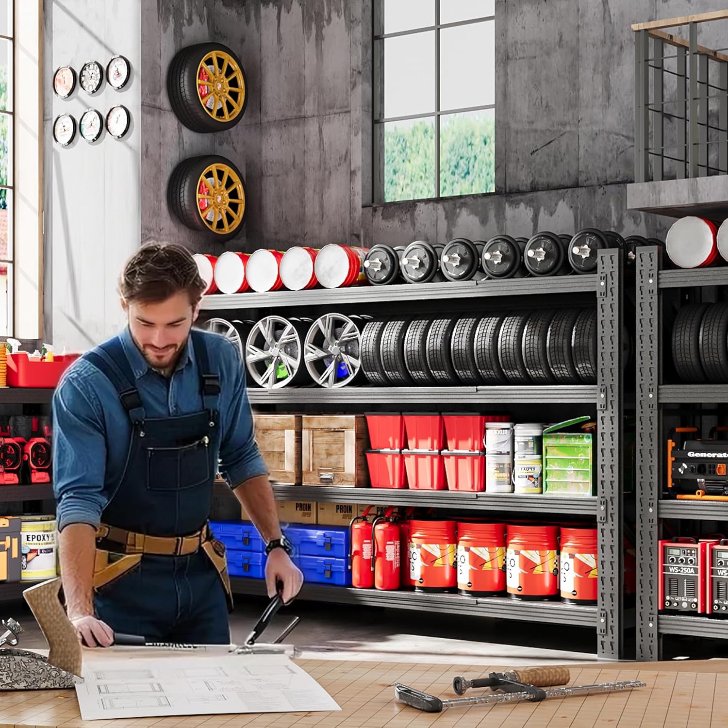 71”W Garage Shelving Units, 5000LBS Storage Shelves Heavy Duty, 24" Deep Metal Shelving Rack, 4 Tier Large Tall