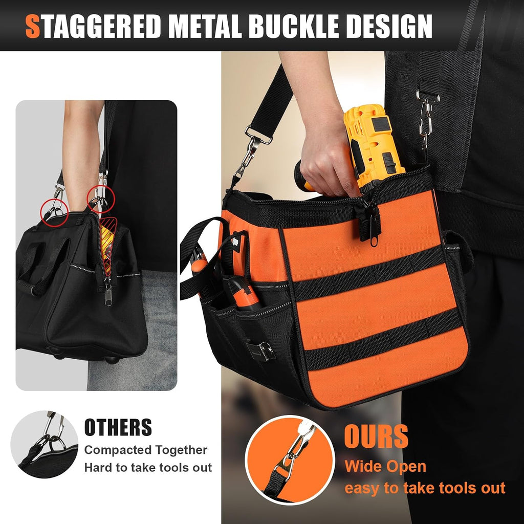 Heavy Duty Tool Bag 15-Inch, 16-Pocket Portable Soft Tool Box Organizer Storage, Handle Tactical Carry Tote Empty