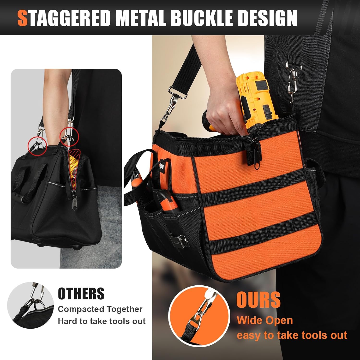 Heavy Duty Tool Bag 15-Inch, 16-Pocket Portable Soft Tool Box Organizer Storage, Handle Tactical Carry Tote Empty