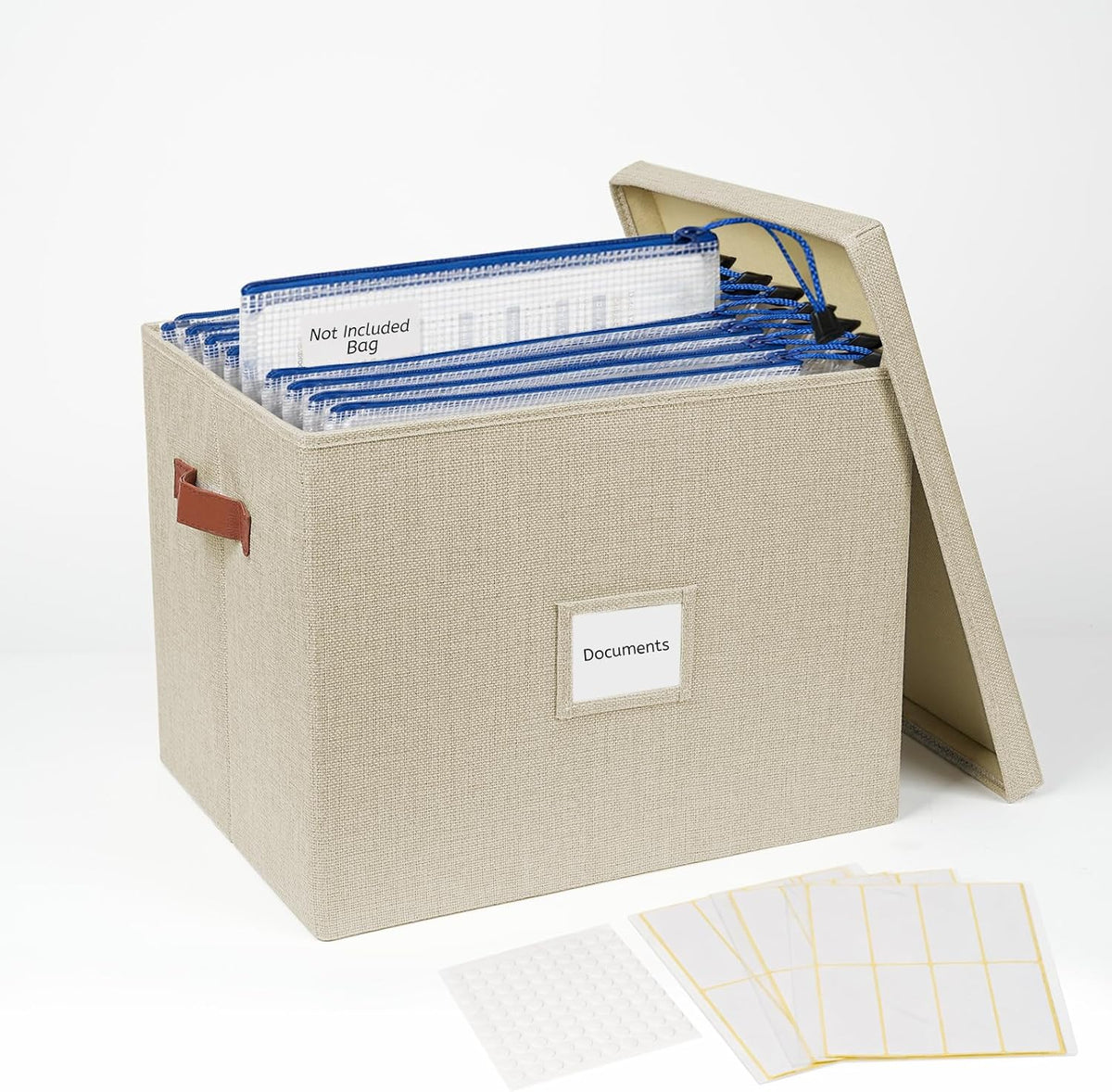 Collapsible File Storage Box with Lid - Beige
