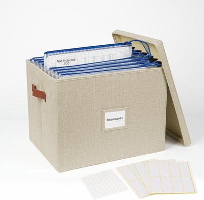 Collapsible File Storage Box with Lid - Beige