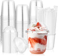 50 Pcs 12 oz Clear Plastic Slushie Cups with Dome Lids and Straws