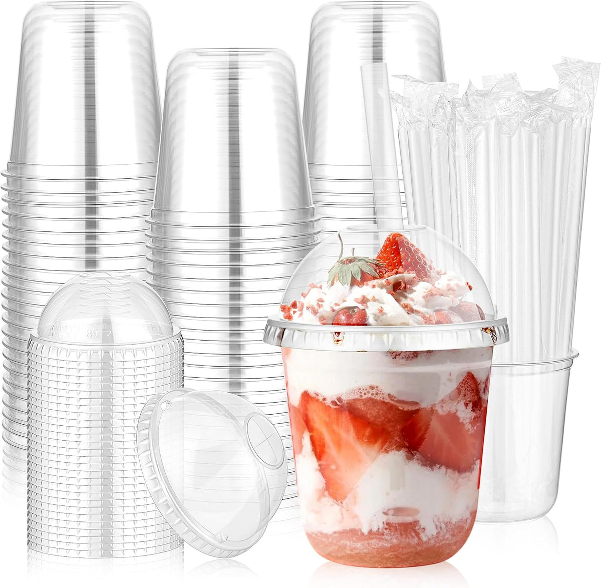 50 Pcs 12 oz Clear Plastic Slushie Cups with Dome Lids and Straws