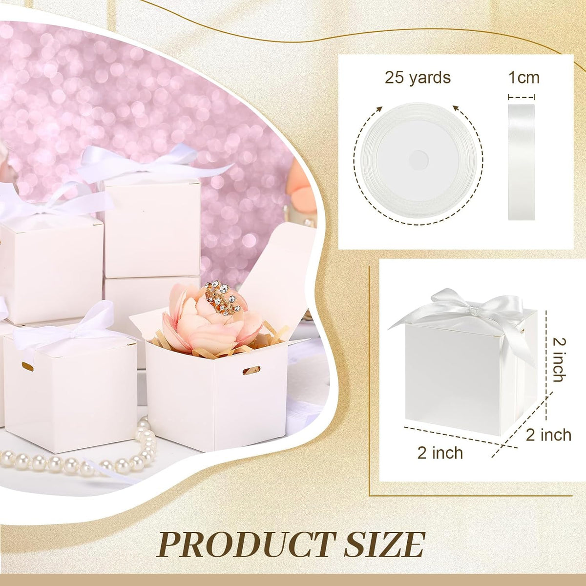 48 Pcs Wedding Gift Boxes with Lids Ribbon,White,2 Inch