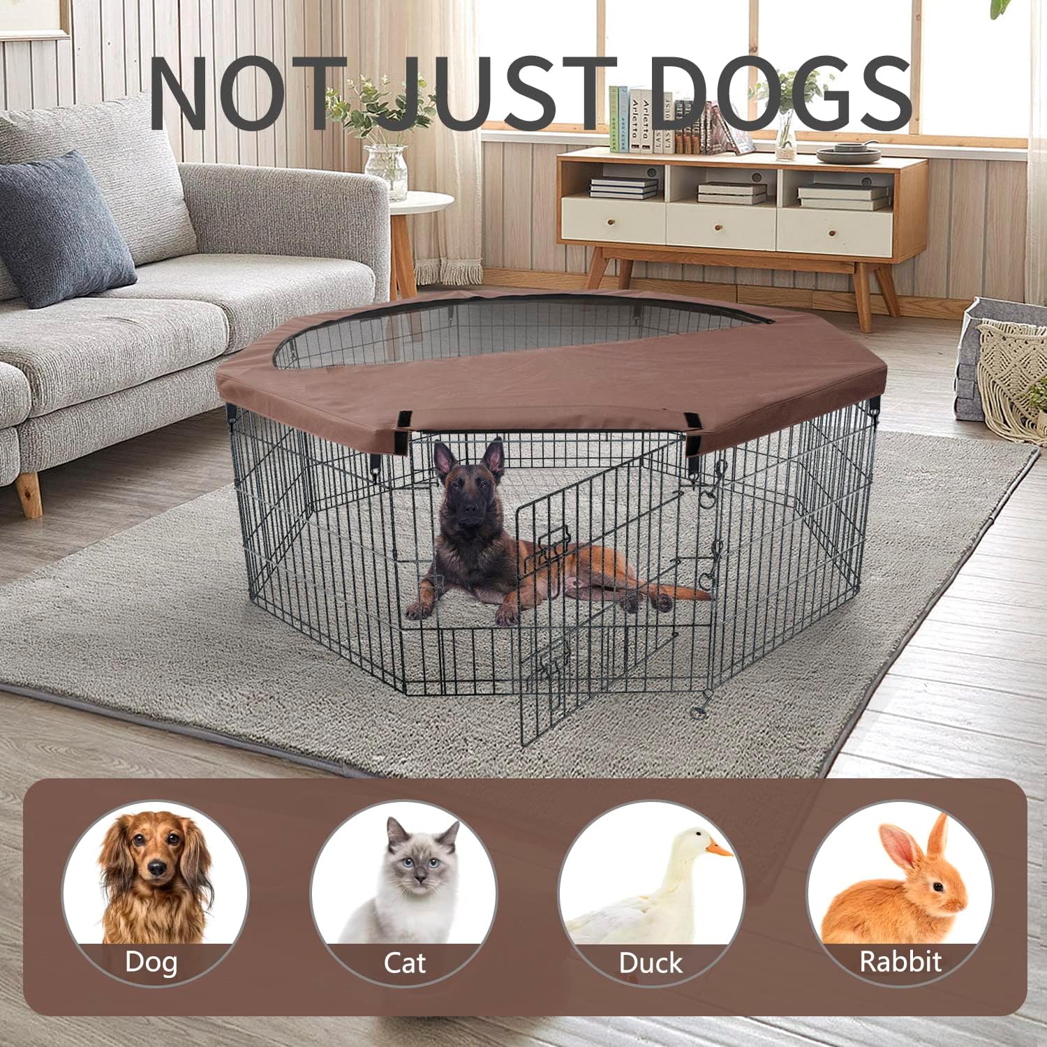 Foldable Silver Metal Dog Exercise Playpen Gate Fence Dog Crate 8 Panels 30 Inch Height Puppy Kennels with Bottom Pad
