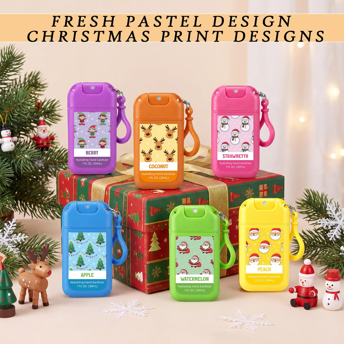 12 Pcs Christmas Travel Size Hand Sanitizer Spray Keychain, 1 fl oz