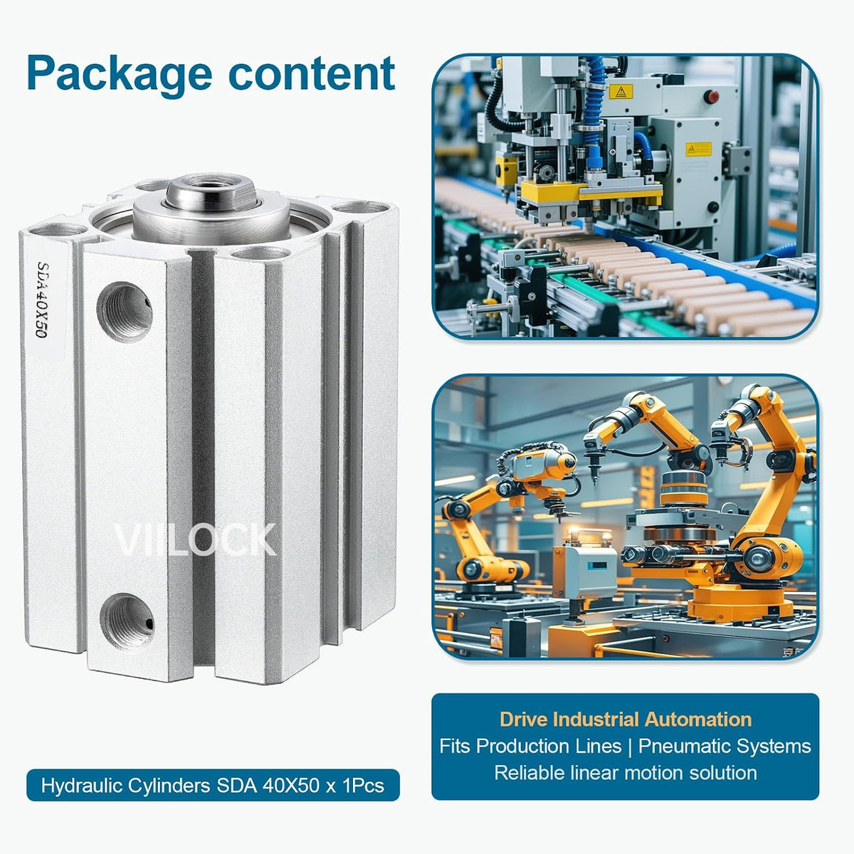 SDA40x50 Thin Air Cylinder 40mm Bore 50mm Stroke Double Acting