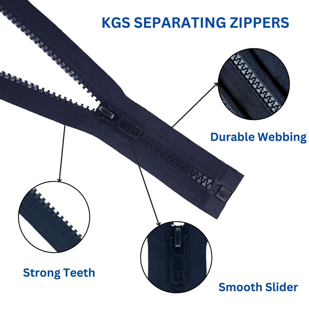 Separating Jacket Zippers for Sewing | 2 Pieces/Pack | #5 Molded Plastic Teeth | Bulk Tailor DIY Sewing Tools for