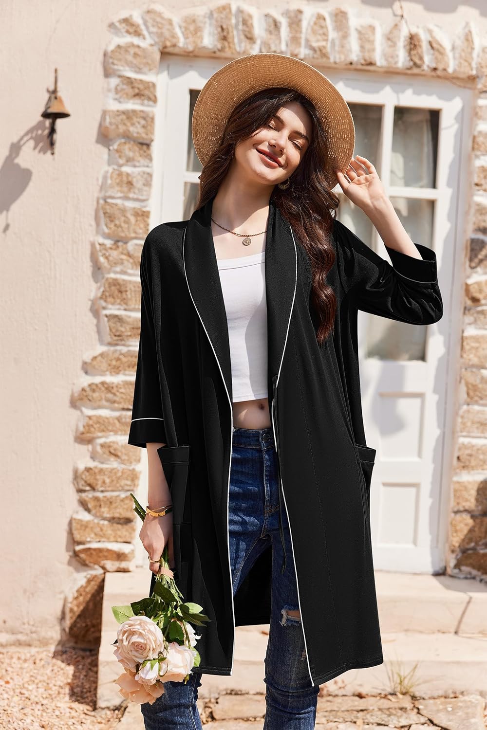 Women Robes Bathrobe Short Kimono Robe Soft Bathrobes with Pockets