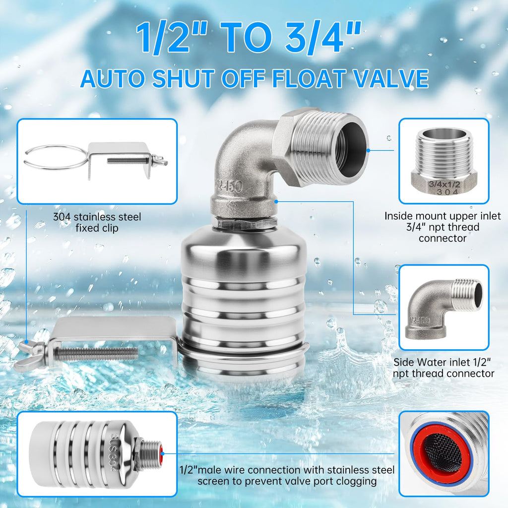 6Pack Float Valve Automatic Water Level Control Water Valves 1/2in to 3/4in