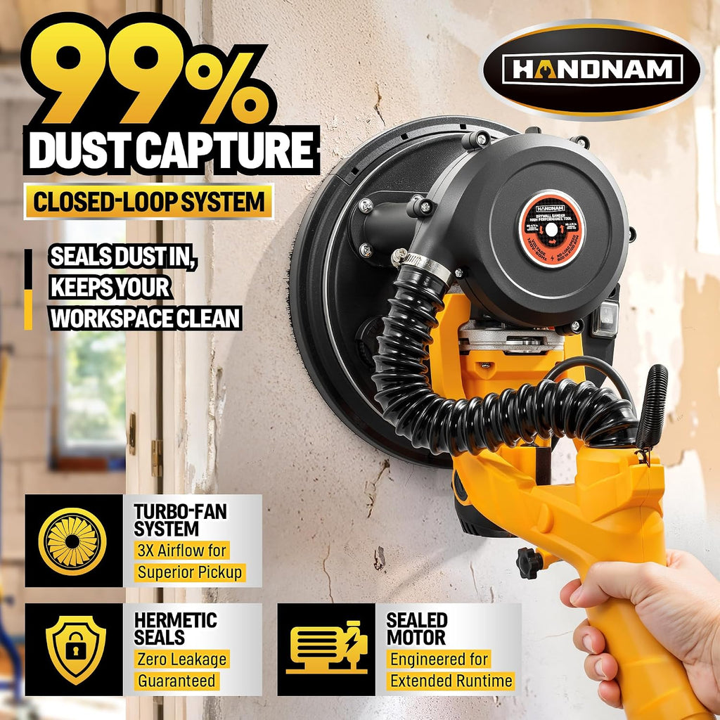 Electric Drywall Sander with Vacuum, 950W&99% Dust Collection for Ceiling | 26FT Power Cord, 9 Variable Speed