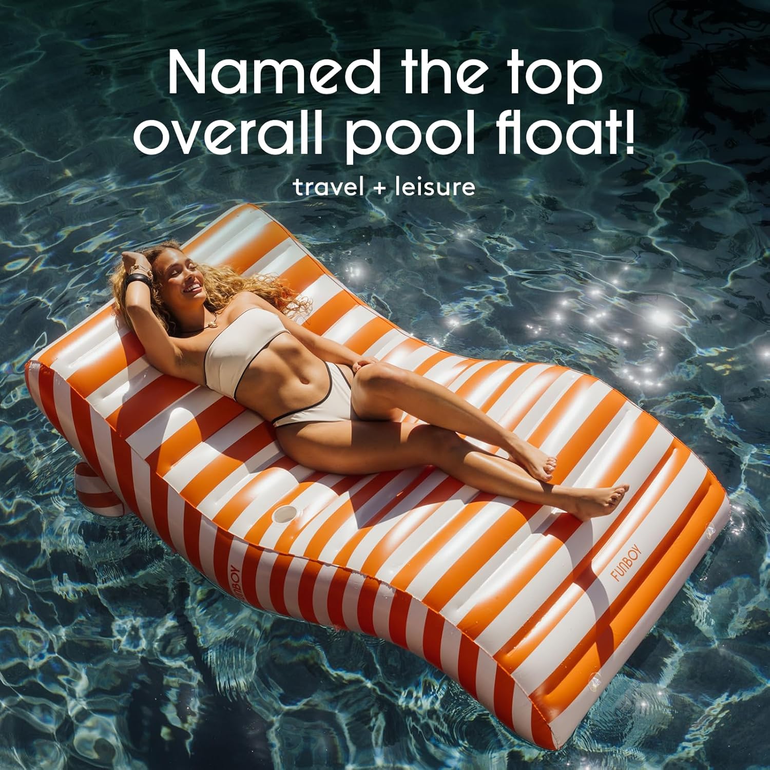 Giant Inflatable Luxury Orange & White Cabana Striped Chaise Lounger, Chair Pool Float for Adults, Perfect for a