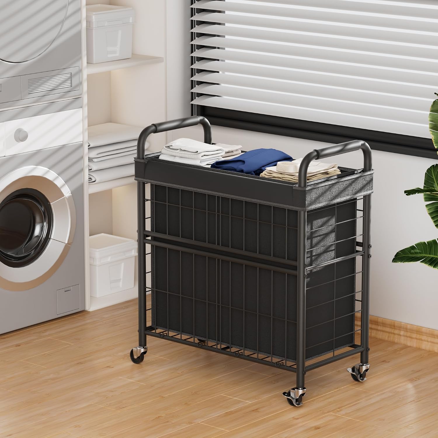 145L Rolling laundry Sorter Hamper Basket 3 Section with Wheels | Laundry Cart with Removable Bag, Clothes Organizer