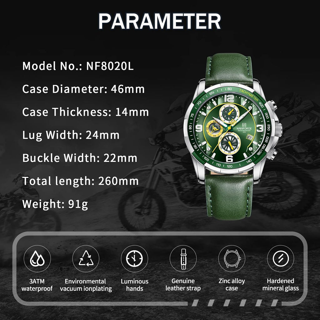 Sport Watches for Men Analog Quartz Chronograph Leather Strap Wrist Watch