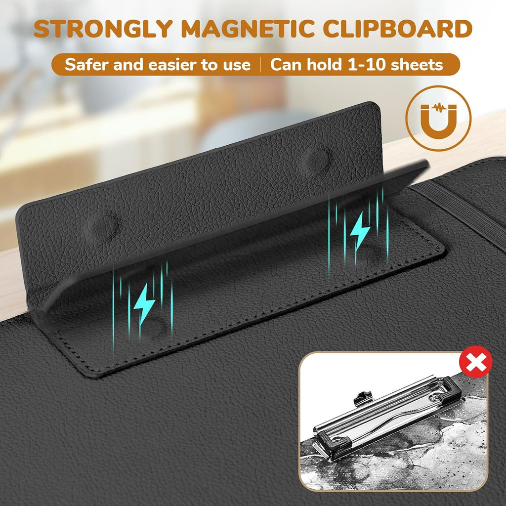 3 Ring Binder Clipboard with Storage, 5 Folders, Black | 3 ring clipboard portfolio combines five expandable folders
