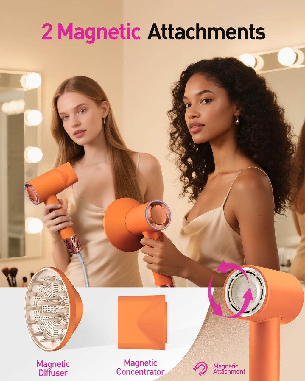 High-Speed Hair Dryer with Diffuser, Ionic Blow Dryer (Orange)