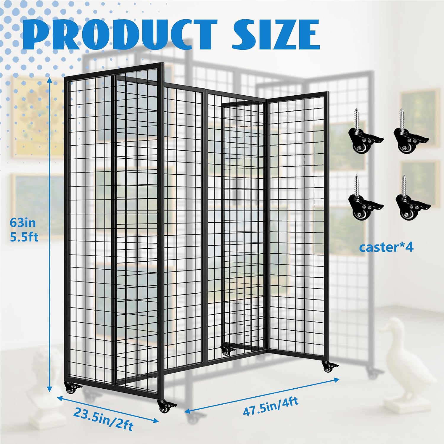 Grid Wall Panels, Grid Wall with Wheels,4x5.5Ft Gridwall Panel Display Stand,Sturdy Art Display Panels, Grid Display
