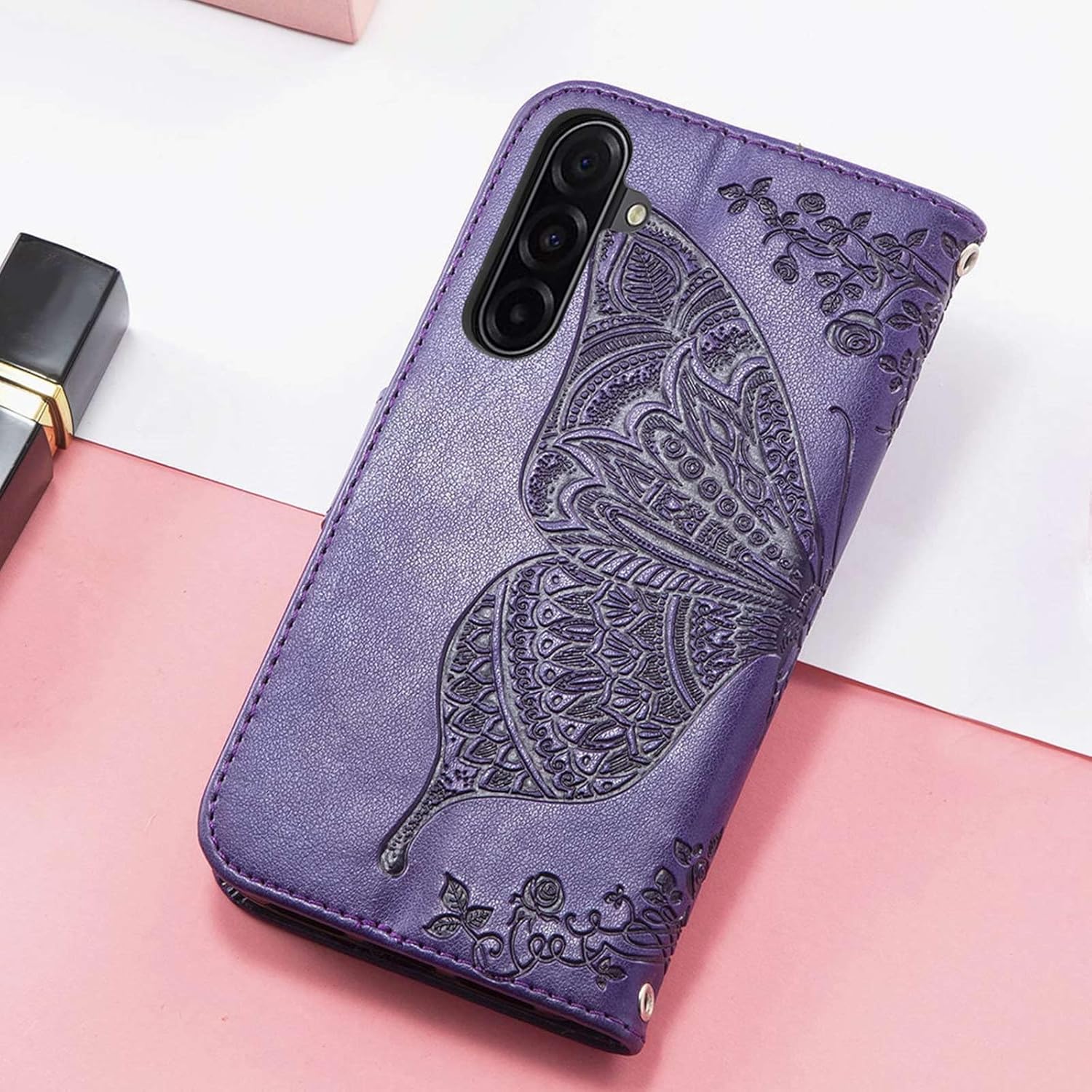 for Samsung Galaxy A17 5G Phone Case Wallet,Women Flip Cover with Credit Card Holders Butterfly Embossed PU Leather
