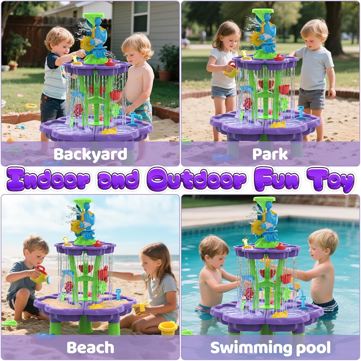 Kids Flower Water Sand Table for Toddlers - 2-Tier Outdoor Water Sand Play Table Toys for Boys Girls, Summer Splash