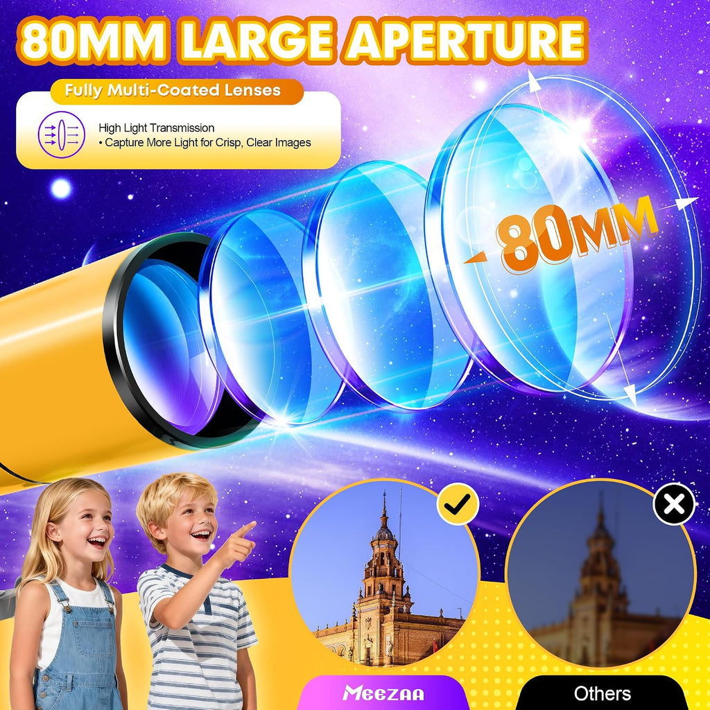 Telescope for Adults & Kids, 80mm Aperture 500mm Refractor | Portable Travel Telescopes