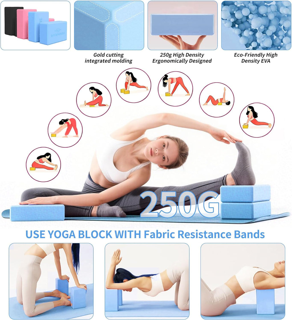 Yoga Mat Thick, 6 Fabric Resistance Bands, 2 Pack Yoga Blocks, Home Workout Equipment Essentials Starter Kit for