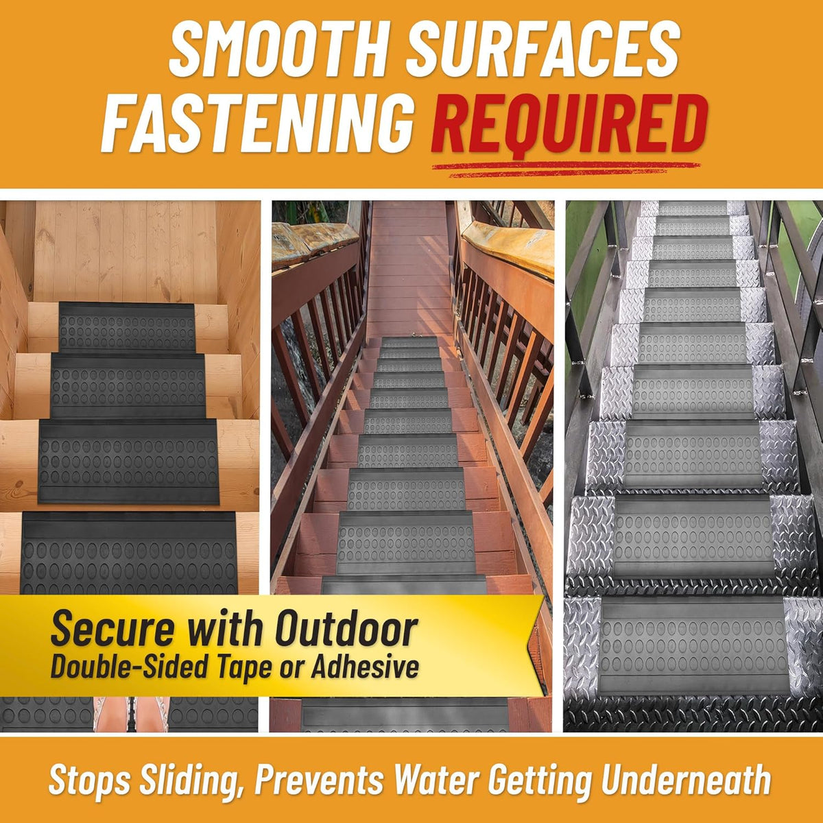 Outdoor Bullnose Stair Treads – Coin Heavy-Duty Non Slip Stair Mats – Strong Grip for Concrete, Brick & Textured