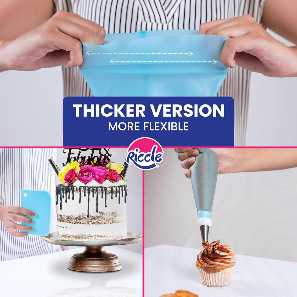 94 pcs Cake Decorating Kit with Cake Turntable - Includes 50pcs 16 Inch Disposable + 2 Reusable Piping Bags and Tips