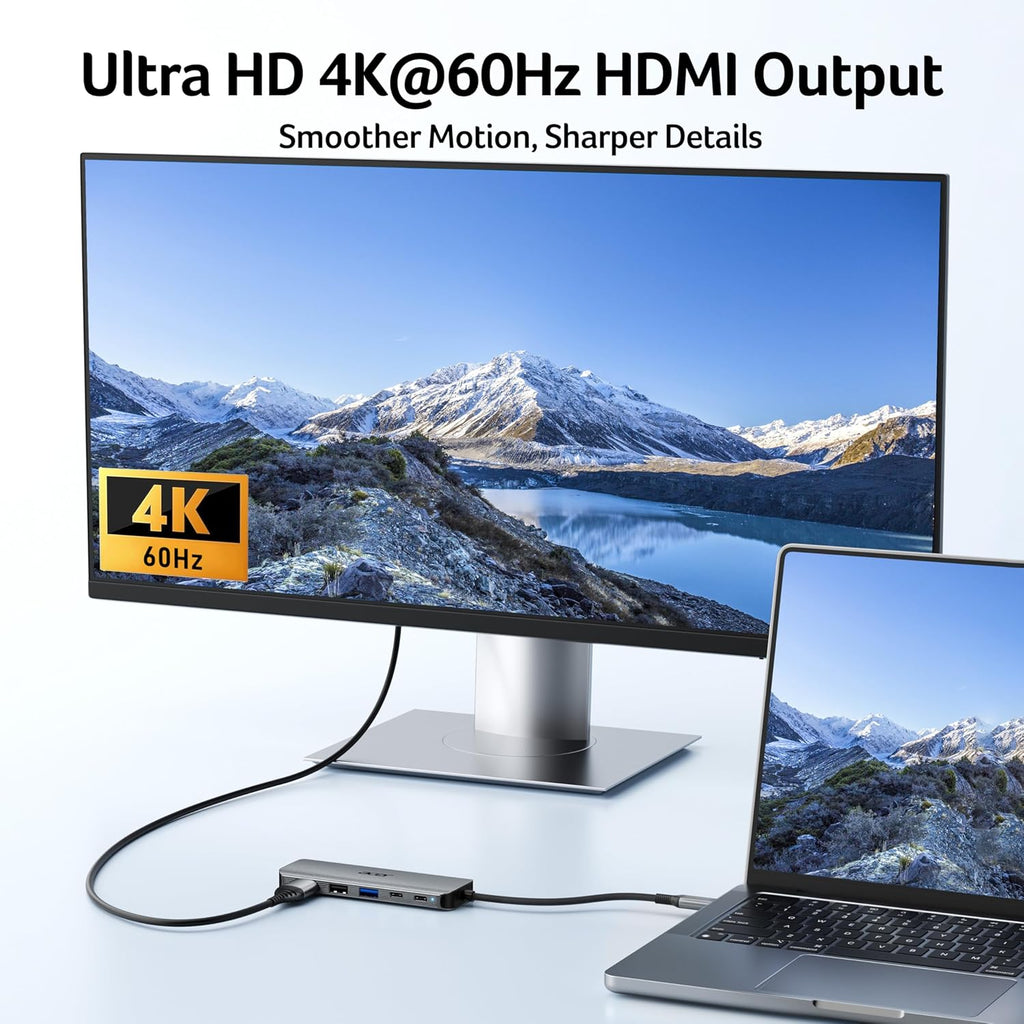 USB C Hub, 5-in-1 USBC to HDMI Adapter with 4K@60Hz, 100W Power Delivery, USB-C 5Gbps & USB-A 3.0 Data Ports, USBC