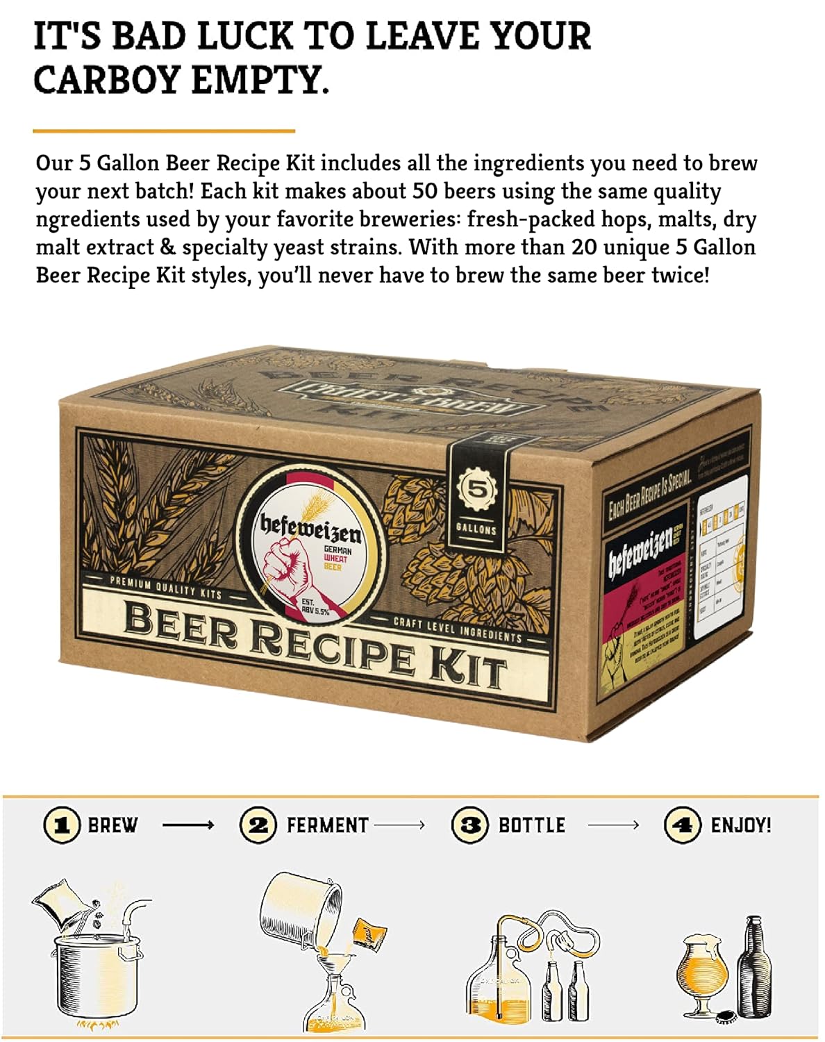 Beer Recipe Kit - Hefeweizen - Home Brewing Ingredient Refill - Beer Making Supplies - Includes Hops, Yeast, Malts