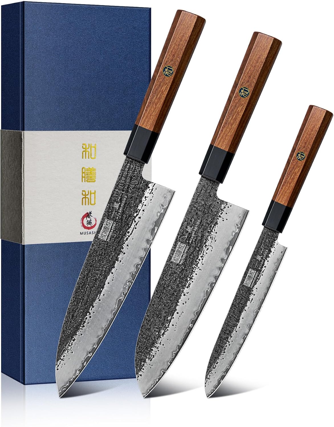 3 Pieces Knife Set, Japanese Kitchen Knife Set, Rosewood Handle