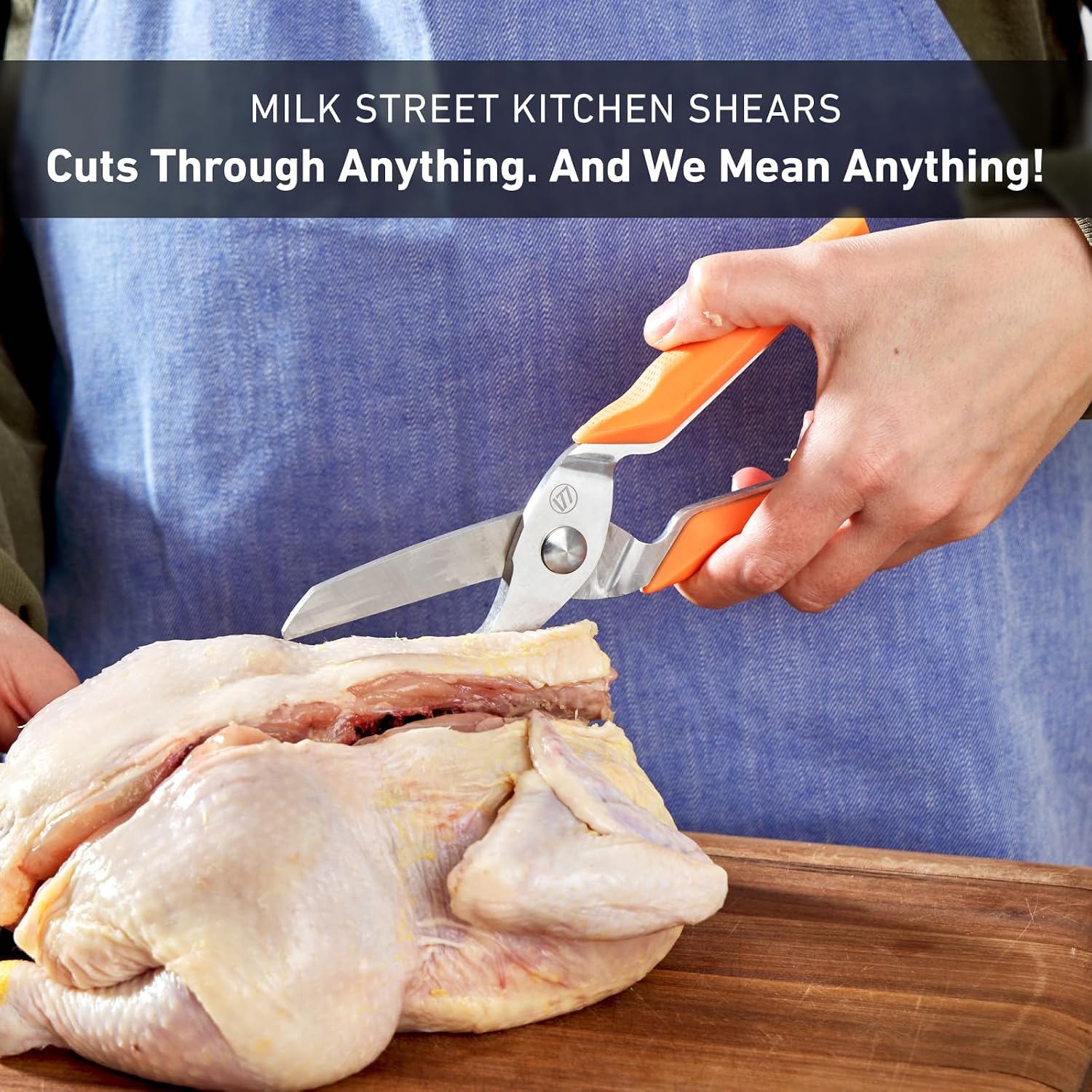 Milk Street Kitchen Shears, 3" German Steel Blade, Bone Notch, Spring-Loaded, Orange Handles