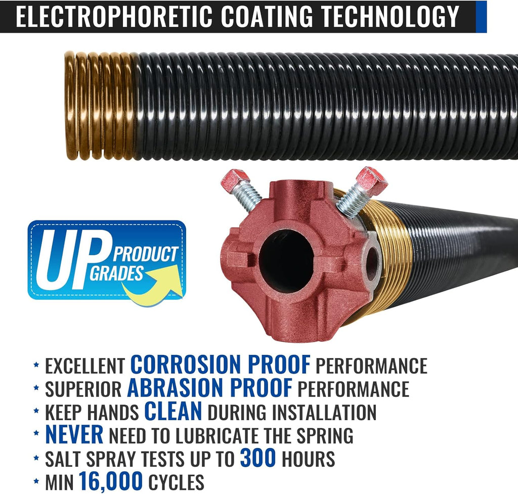 Pair of 2" Garage Door Torsion Springs Set with Non-Slip Winding Bars & Gloves, High Precision Electrophoresis
