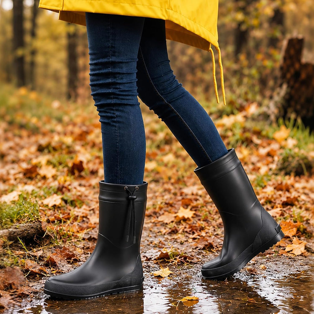 Women's Mid Calf Rain Boots Collar Gardening Boots Ultra Lightweight Portable Garden Shoes | Ultra-soft Waterproof